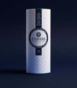 Fisher's Gin: carton packshot on blue background